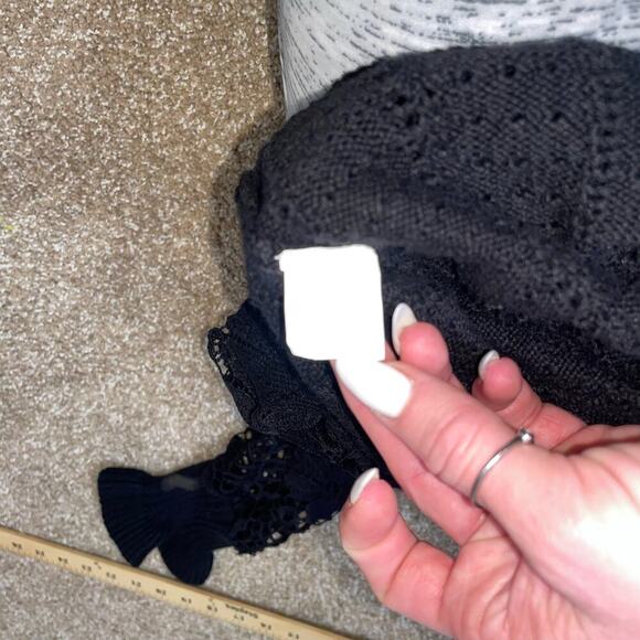 Fashion delicate crochet flower loose black sweater puff sleeve flared SZ XL - Picture 8 of 14